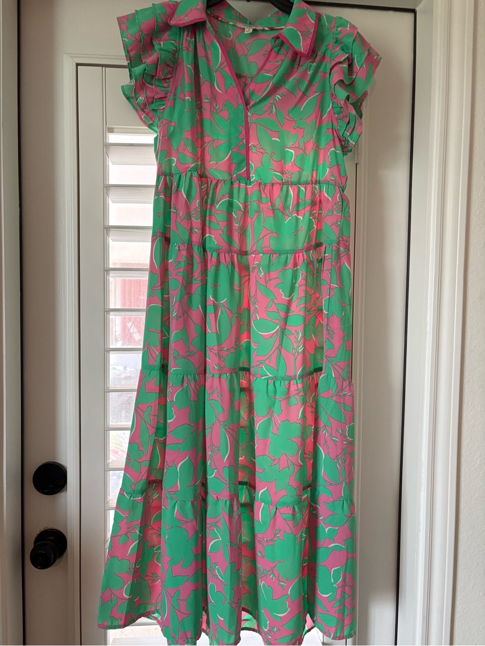 Women’s Floral Tiered Dress in Pink and Green